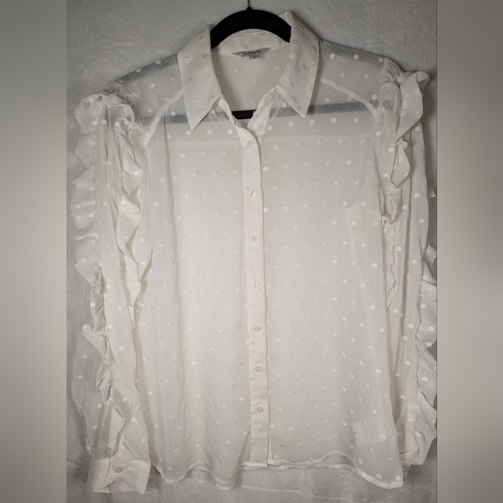 White Ruffle Sleeve Sheer Blouse